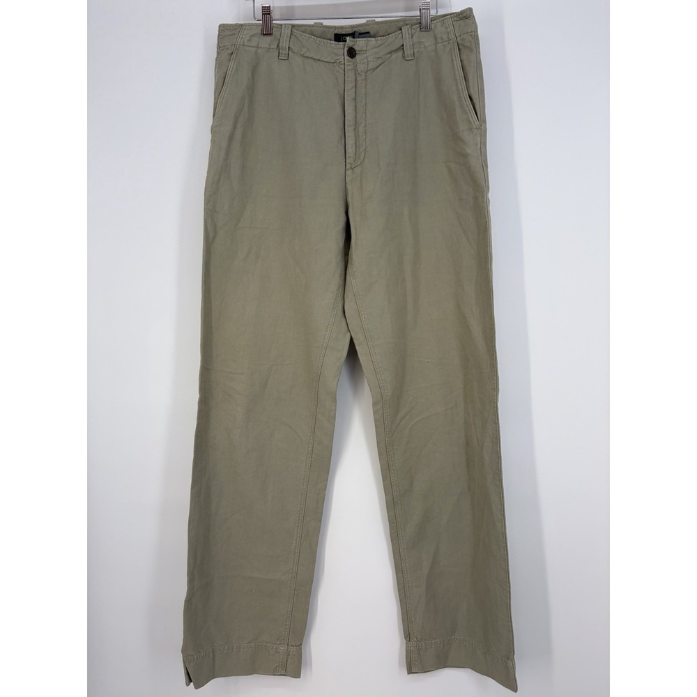 J Crew Pants Men 35x36 Sage Green Linen Cotton Blend Straight Preppy Summer Beac